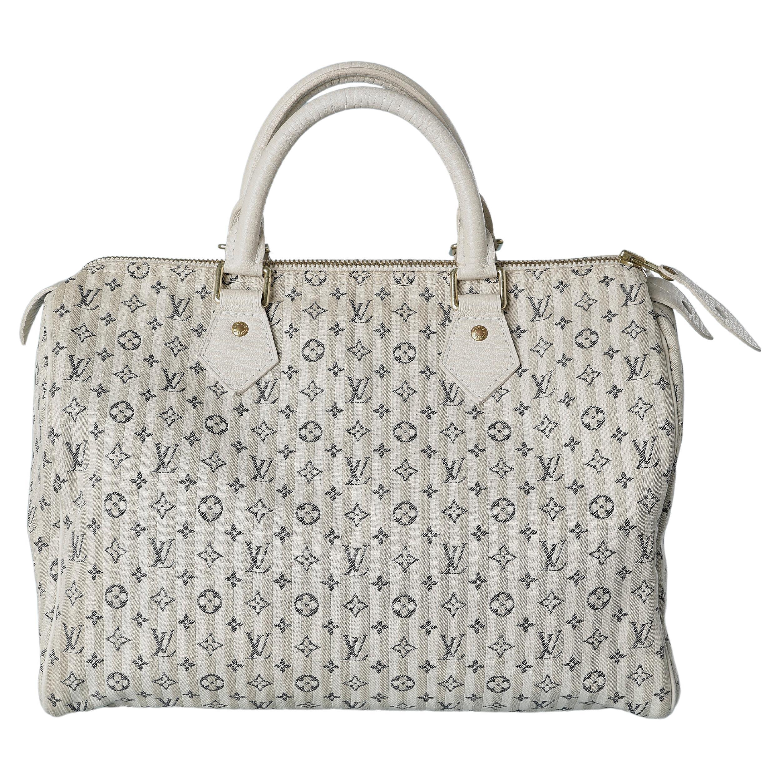 Off-white and beige Speedy hand-bag in cotton jacquard Louis Vuitton "Croisette"