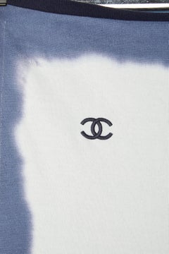 Off-white and blue tie- dye cashmere and wool scarf Chanel
