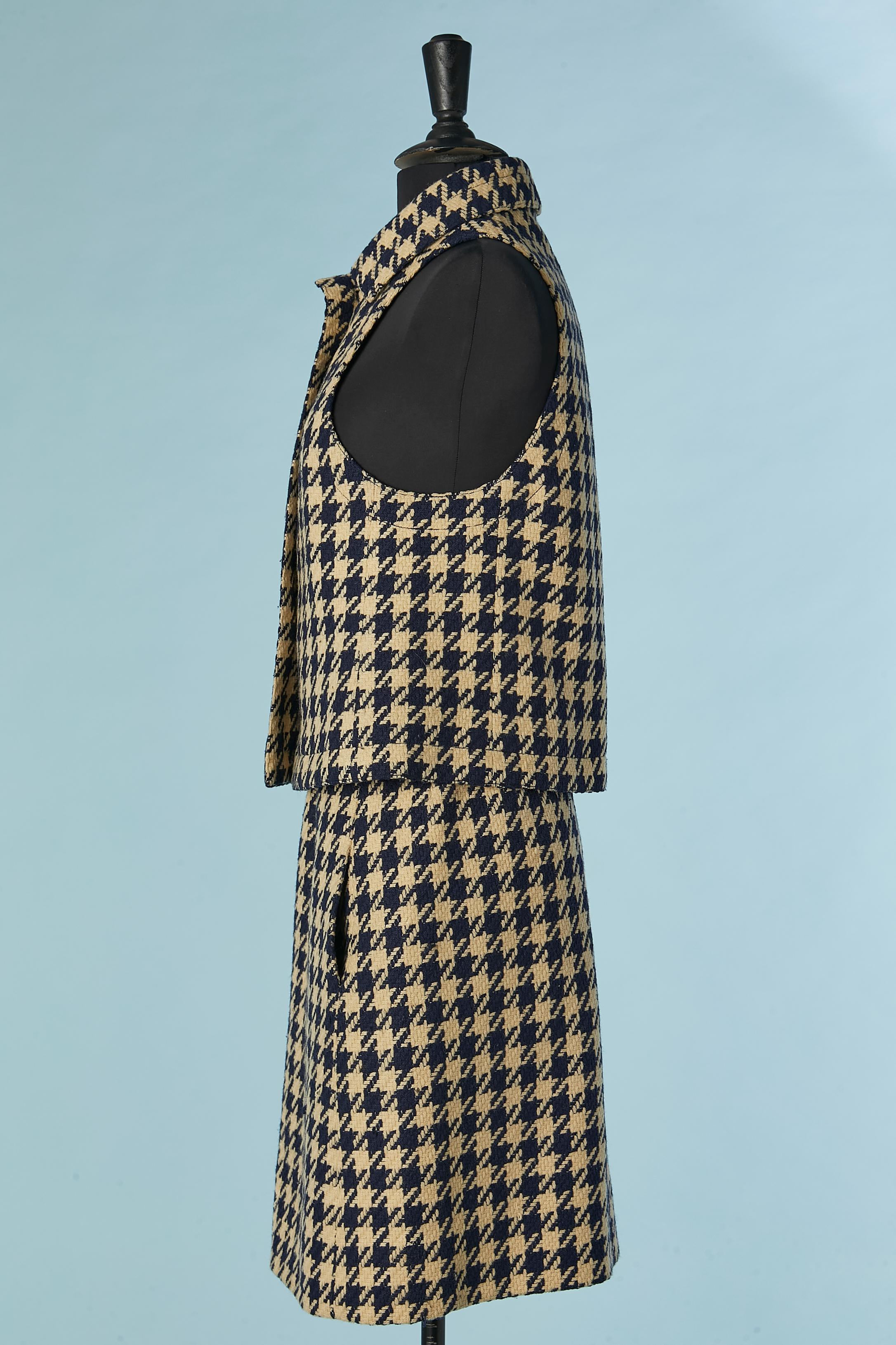 Off-white and navy blue Pied de coq skirt-suit La Boutique de Jeanne Lanvin  For Sale 1