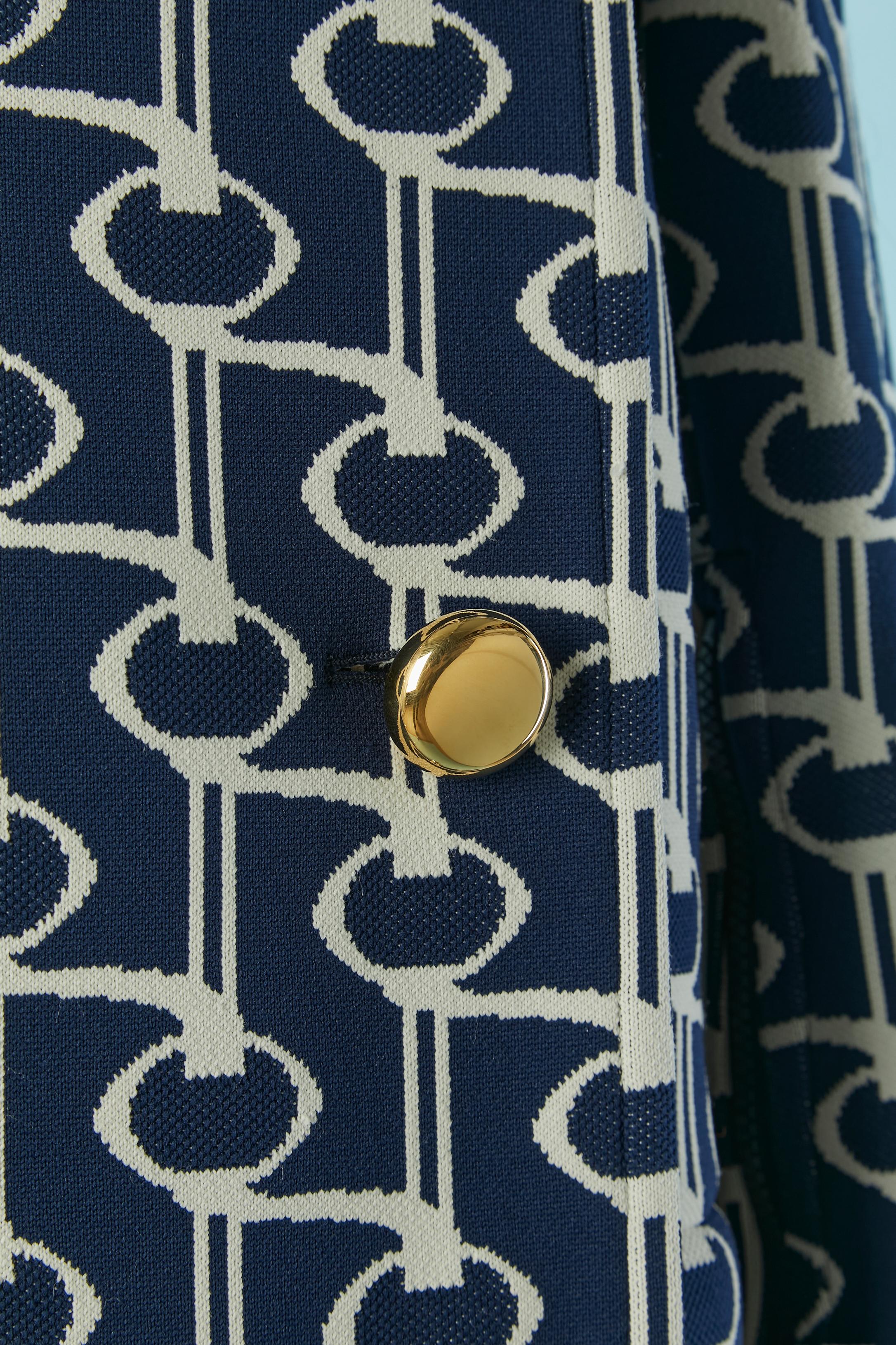 Nero Cappotto doppiopetto in jersey jacquard bianco sporco e navy PRADA in vendita