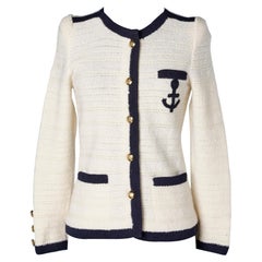 Off-white and navy knit cardigan with anchor Adolfo