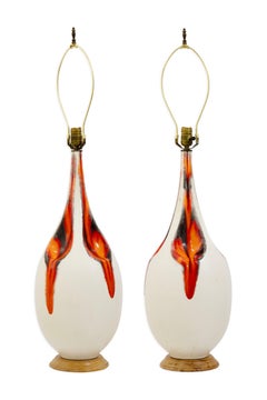 Off White And Orange Ceramic Drip Glaze Table Lamp