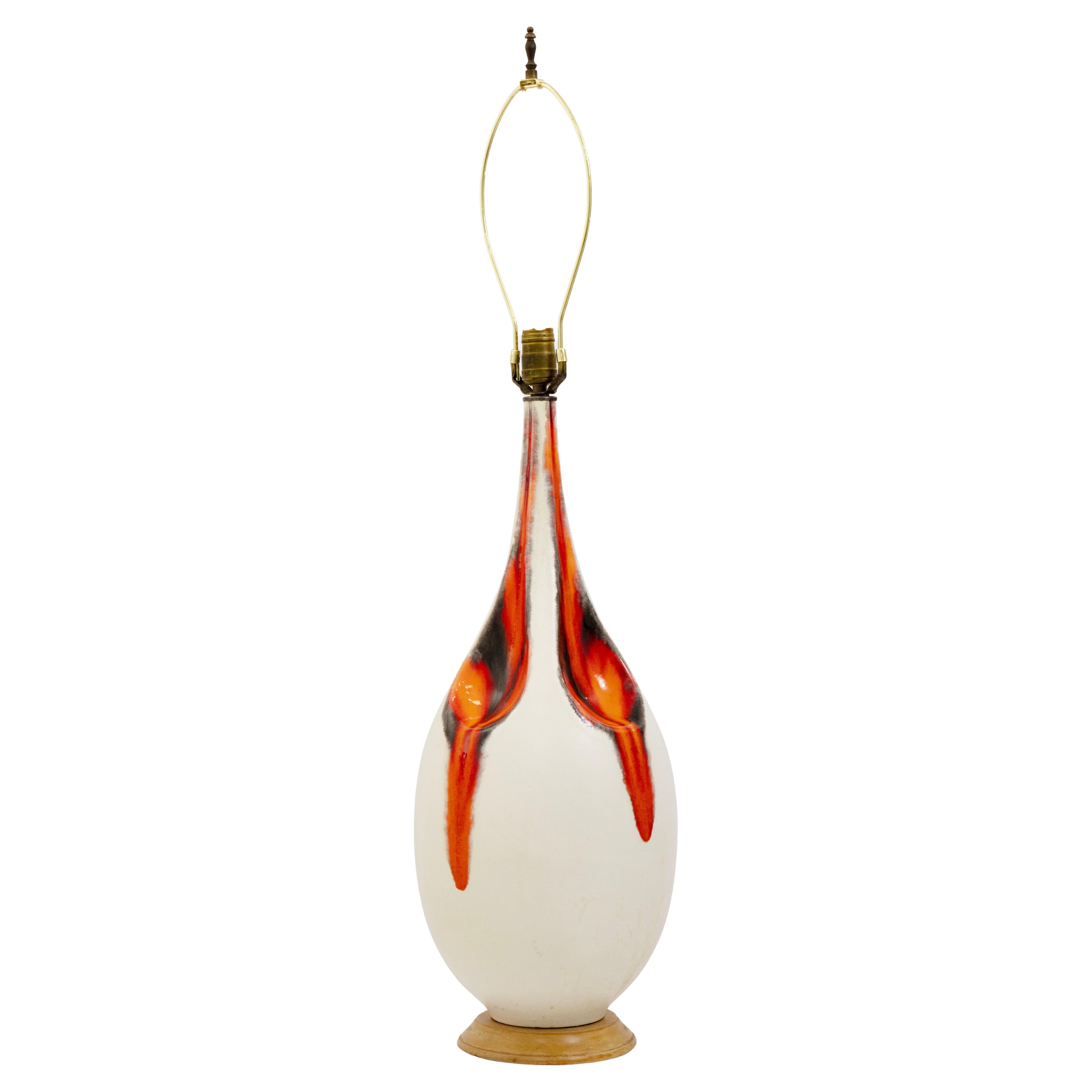 Off White And Orange Ceramic Drip Glaze Table Lamp For Sale