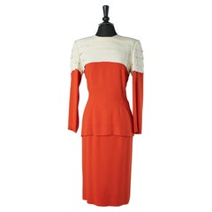 Conjunto de top y falda de crêpe blanco roto y rojo EMMANUELLE KAHNH