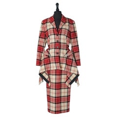 Off-white und roter Tartan-Rockanzug Jean-Paul Gaultier Femme