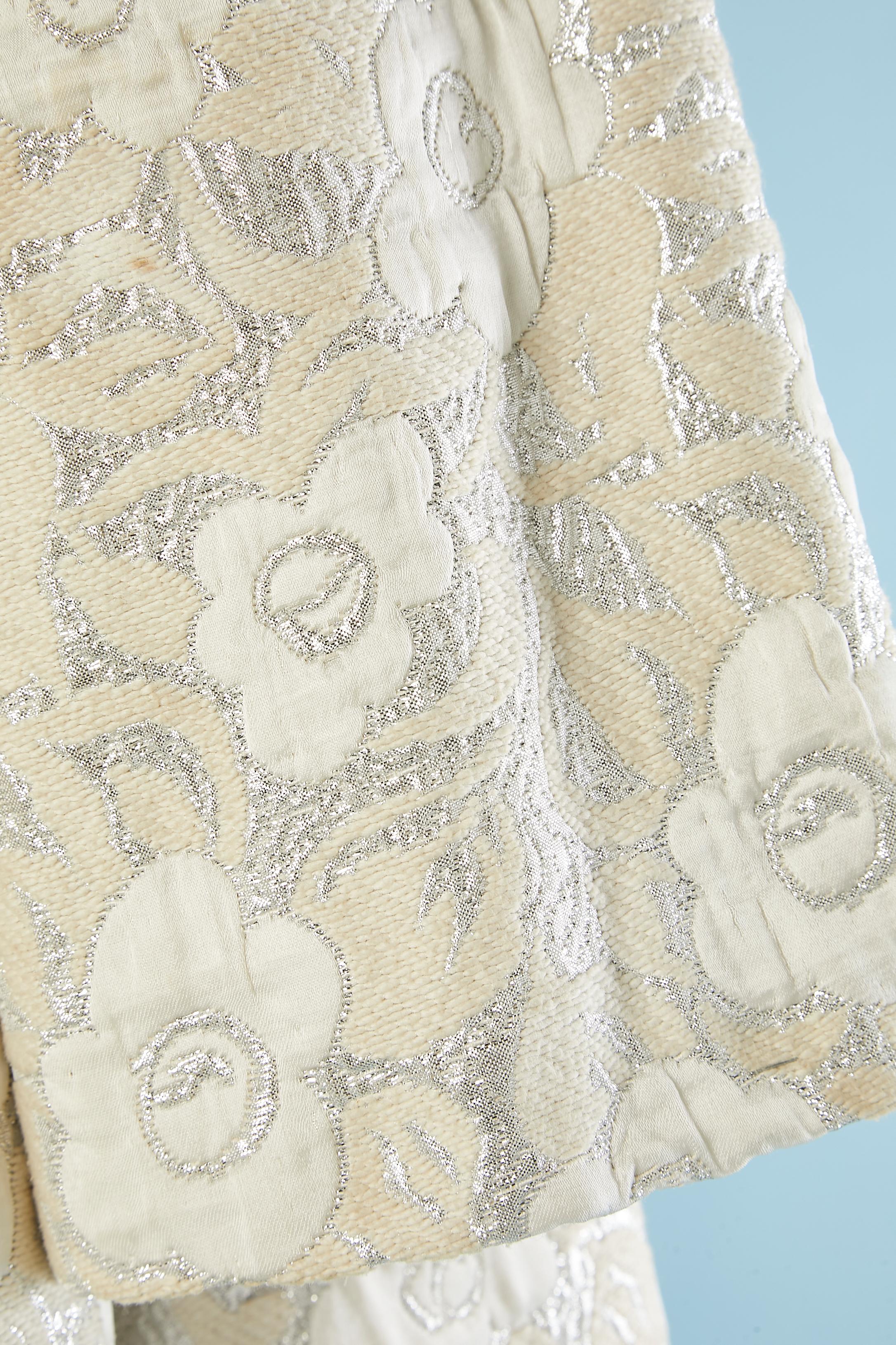 Cappotto monopetto in damasco bianco sporco e argento con collo in visone STAR Paris In condizioni ottime in vendita a Saint-Ouen-Sur-Seine, FR