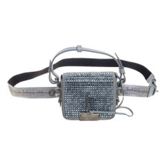Off-White Ash Blue Crystal Embellishment Leather and Suede Baby Binder Flap Bag