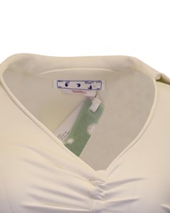 Abito elasticizzato Off-White con ritagli asimmetrici e arricciature, in viscosa color crema