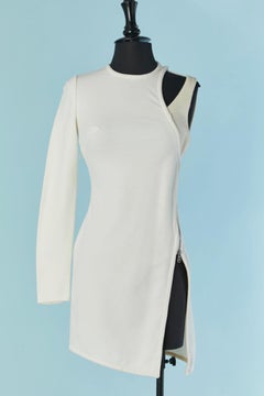 Off-white asymmetrical cocktail dress with zip VERSACE
