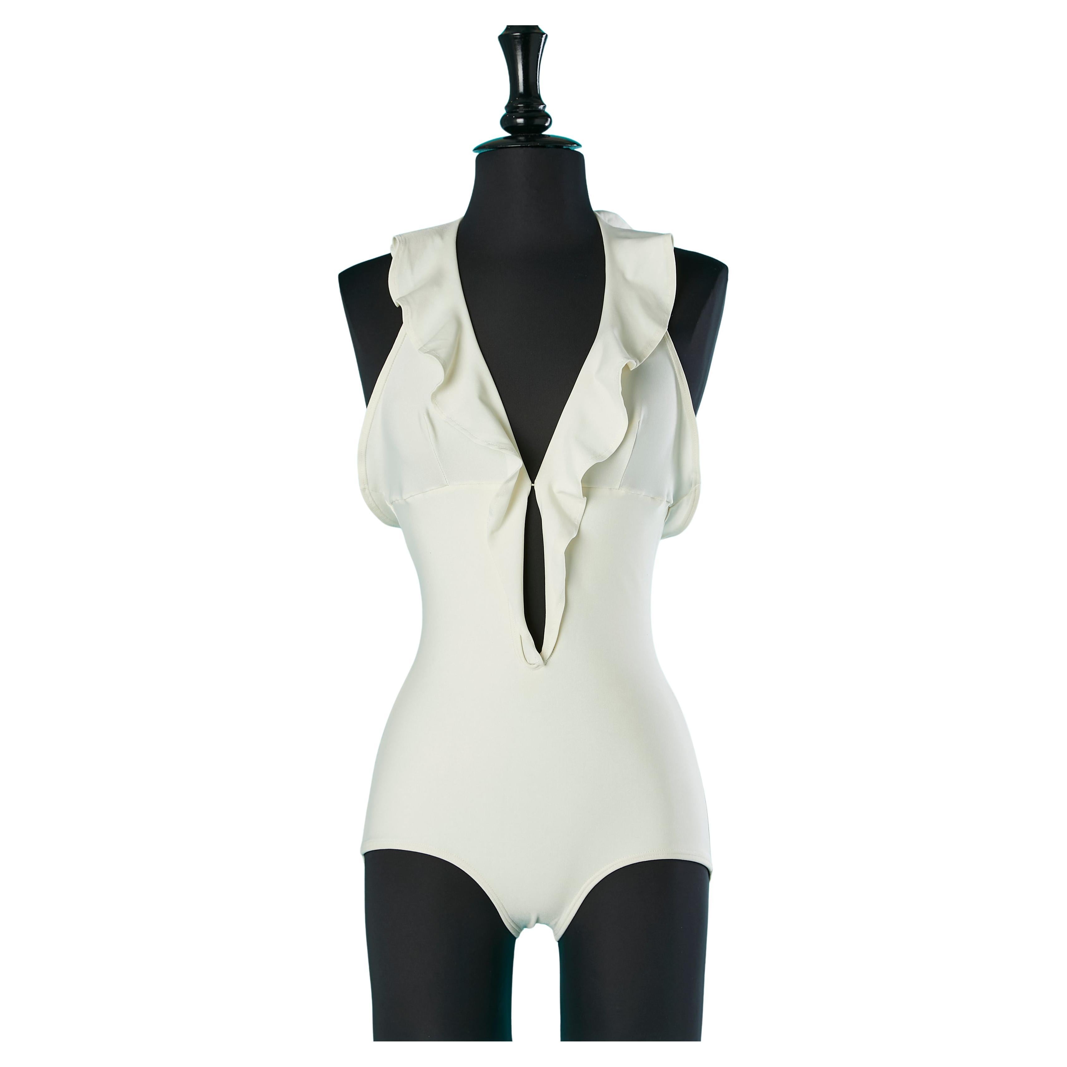 Maillot de bain blanc cassé à encolure volantée Ted Lapidus en vente