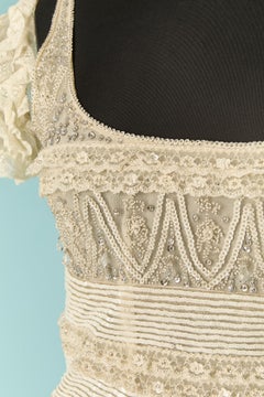 Off-white beaded cocktail dress with lace boléro VALENTINO
