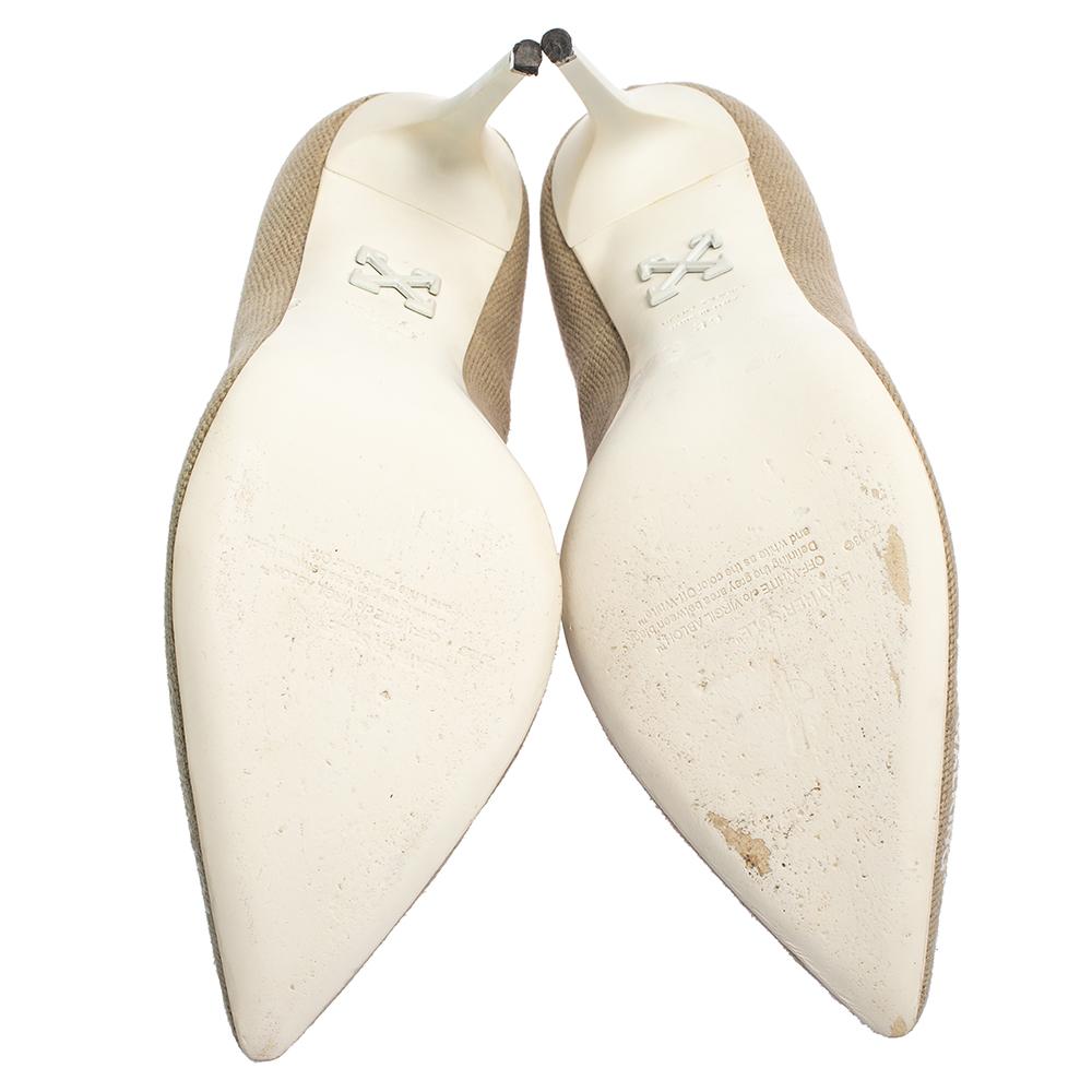 Off-White Beige Canvas Pointed Toe Pumps Size 39 2