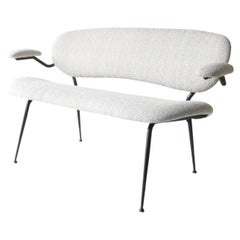 Off White Bench with Metal Black Frame, Italy, 1960s
