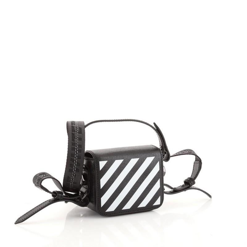Black Off White Binder Clip Flap Bag Diagonal Printed Leather Baby