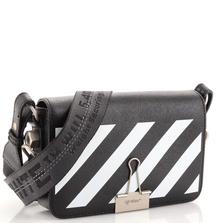 Off White Binder Clip Flap Bag Striped Leather Mini at 1stDibs | off white  flap bag, off white stripe bag