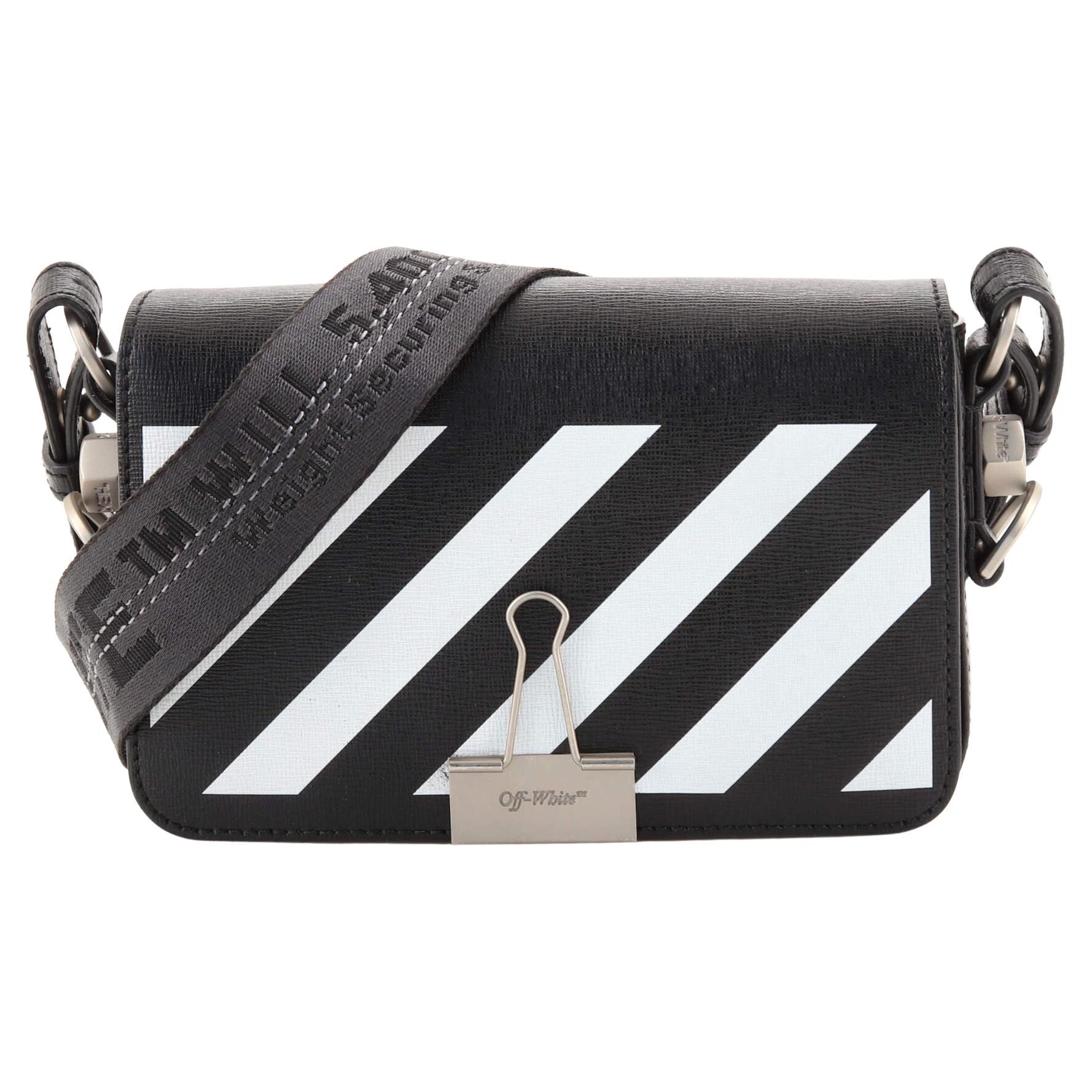Off-white Mini Striped Flap Crossbody Bag With Binder Clip In White, ModeSens