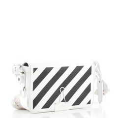 Off White Binder Clip Flap Bag Striped Leather Small