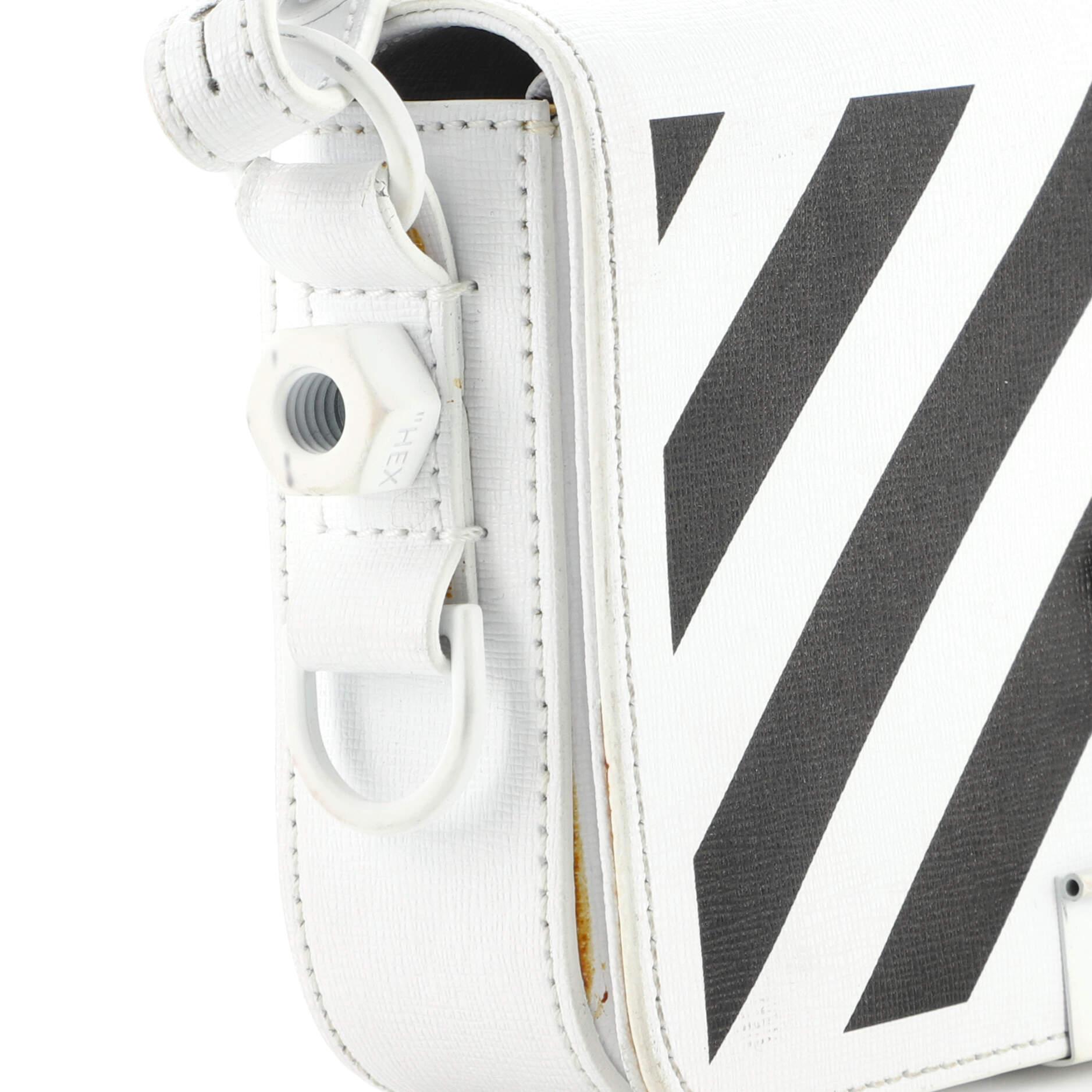 Off White Binder Clip Flap Bag Striped Leather Small For Sale 1