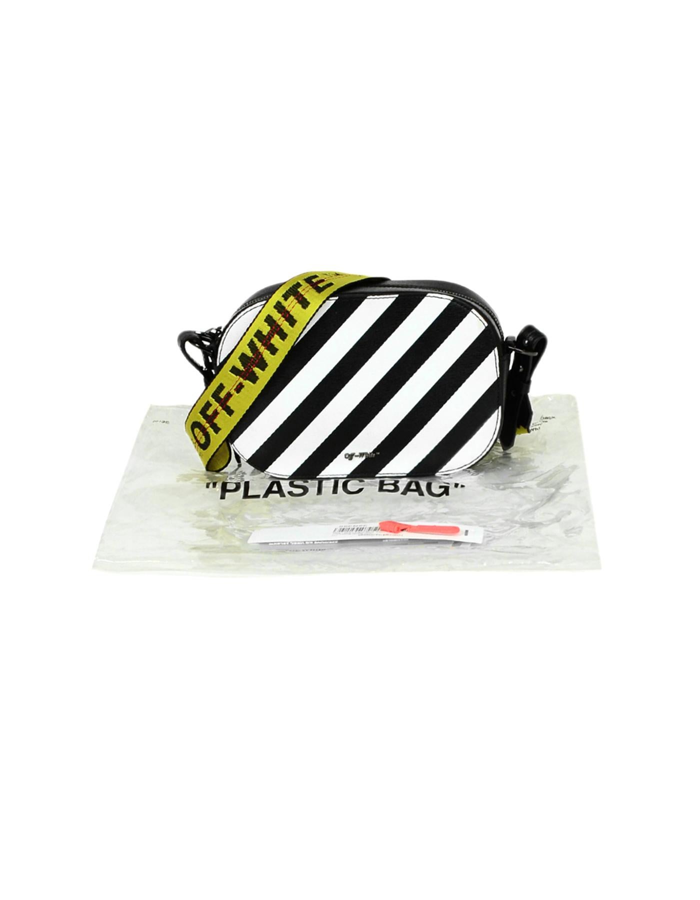 Off-White Black and White Diagonal Stripe Saffiano Leather Camera Crossbody Bag 2