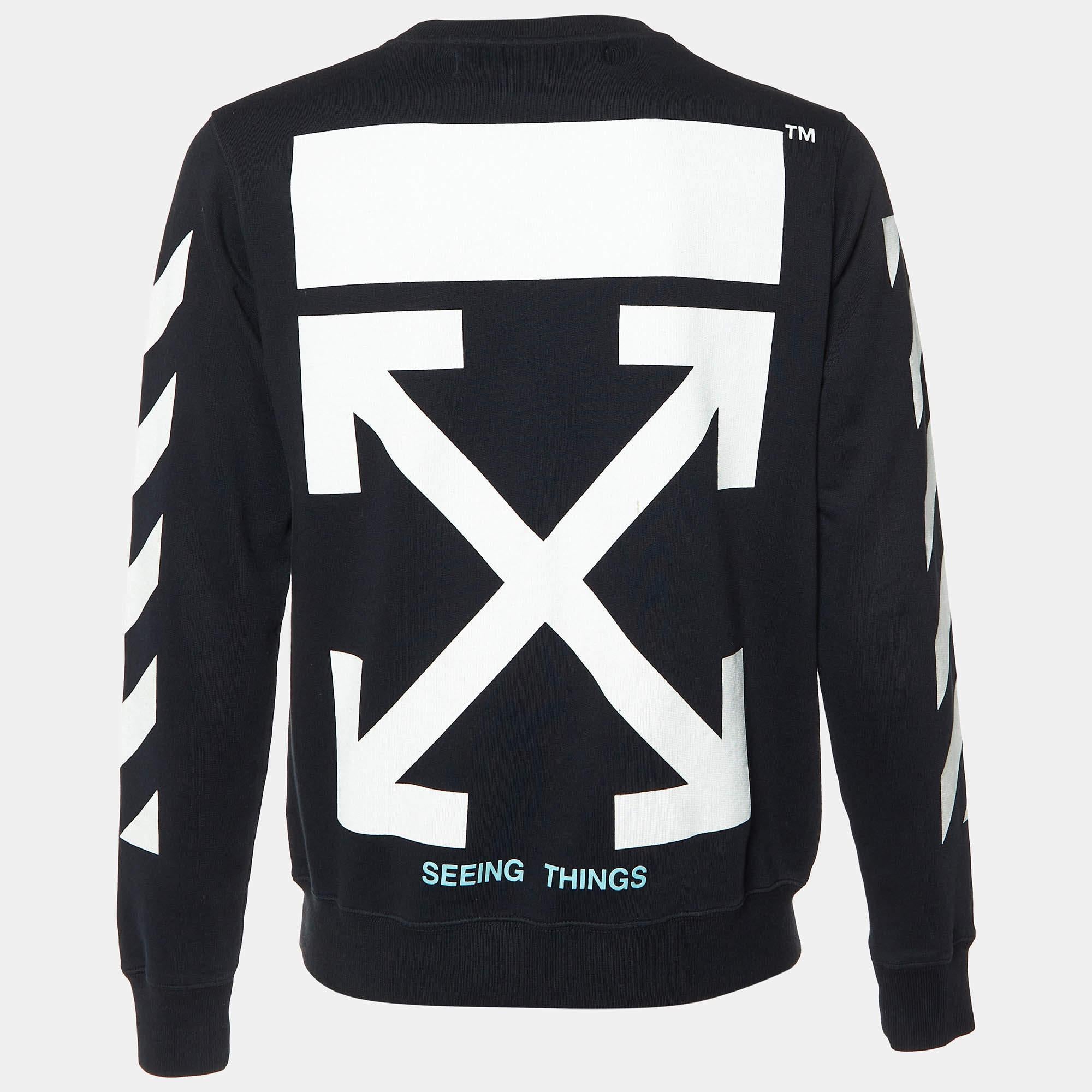 Off-White Black Arrow Print Cotton Crew Neck Sweatshirt XS In Good Condition For Sale In Dubai, Al Qouz 2