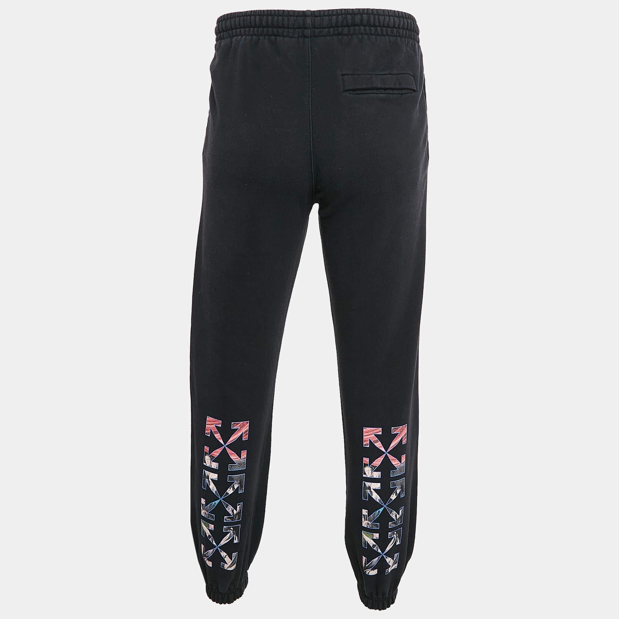Nero Off-White - Pantalone in maglia di cotone con stampa a forma di freccia nera M. in vendita