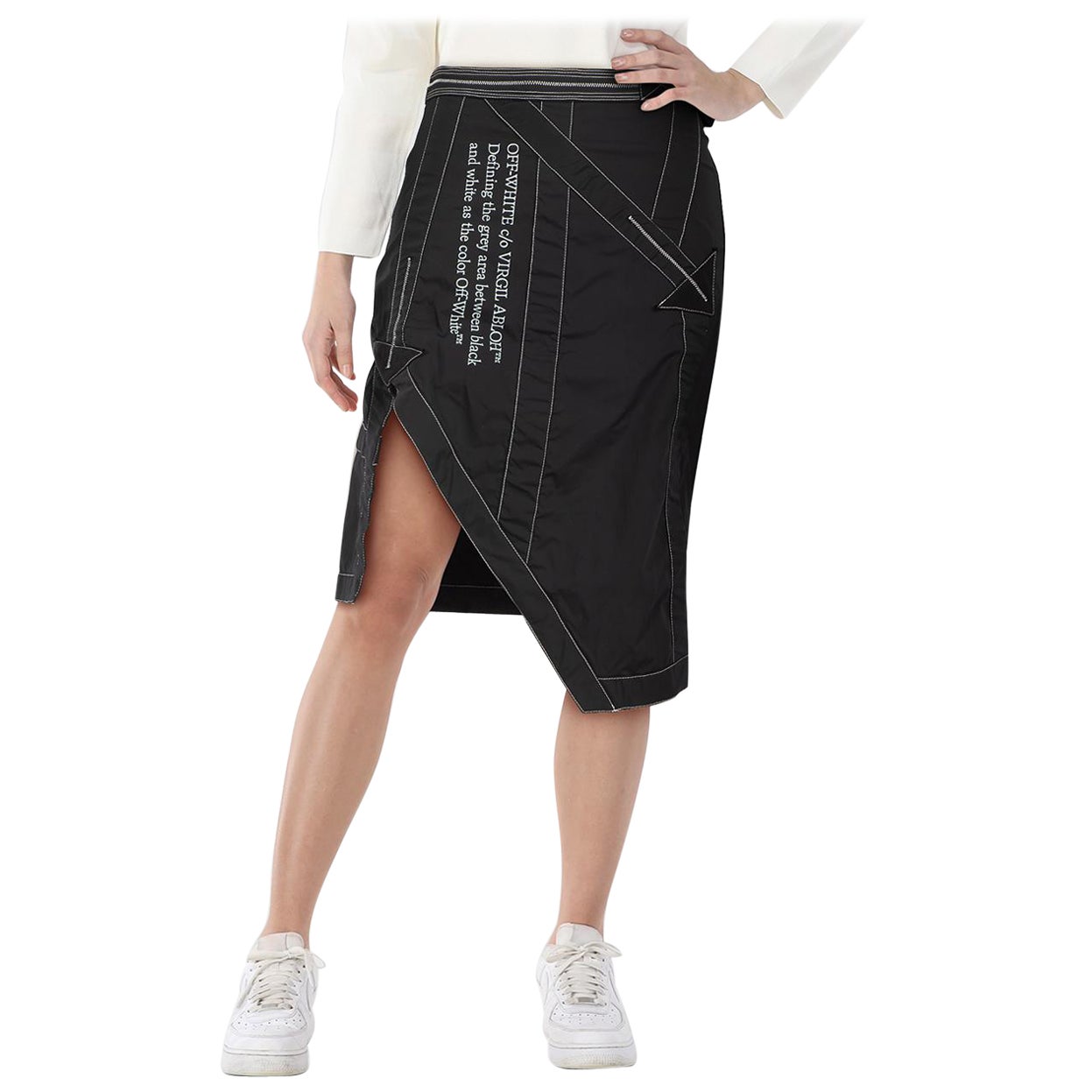 Off-White Black Asymmetrical Hem Nylon Skirt Size XS