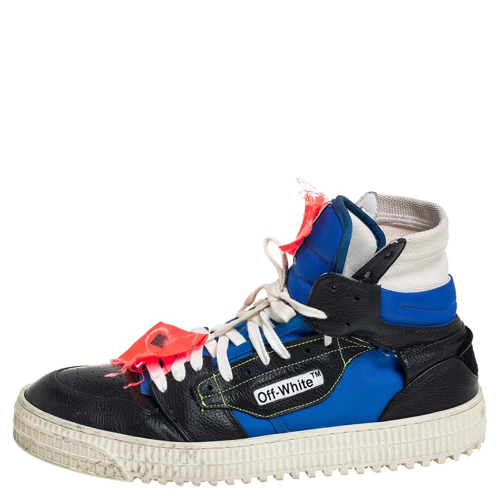 Off-White Black/Blue Leather And Canvas Off-Court 3.0 High-Top Sneakers  Size 42