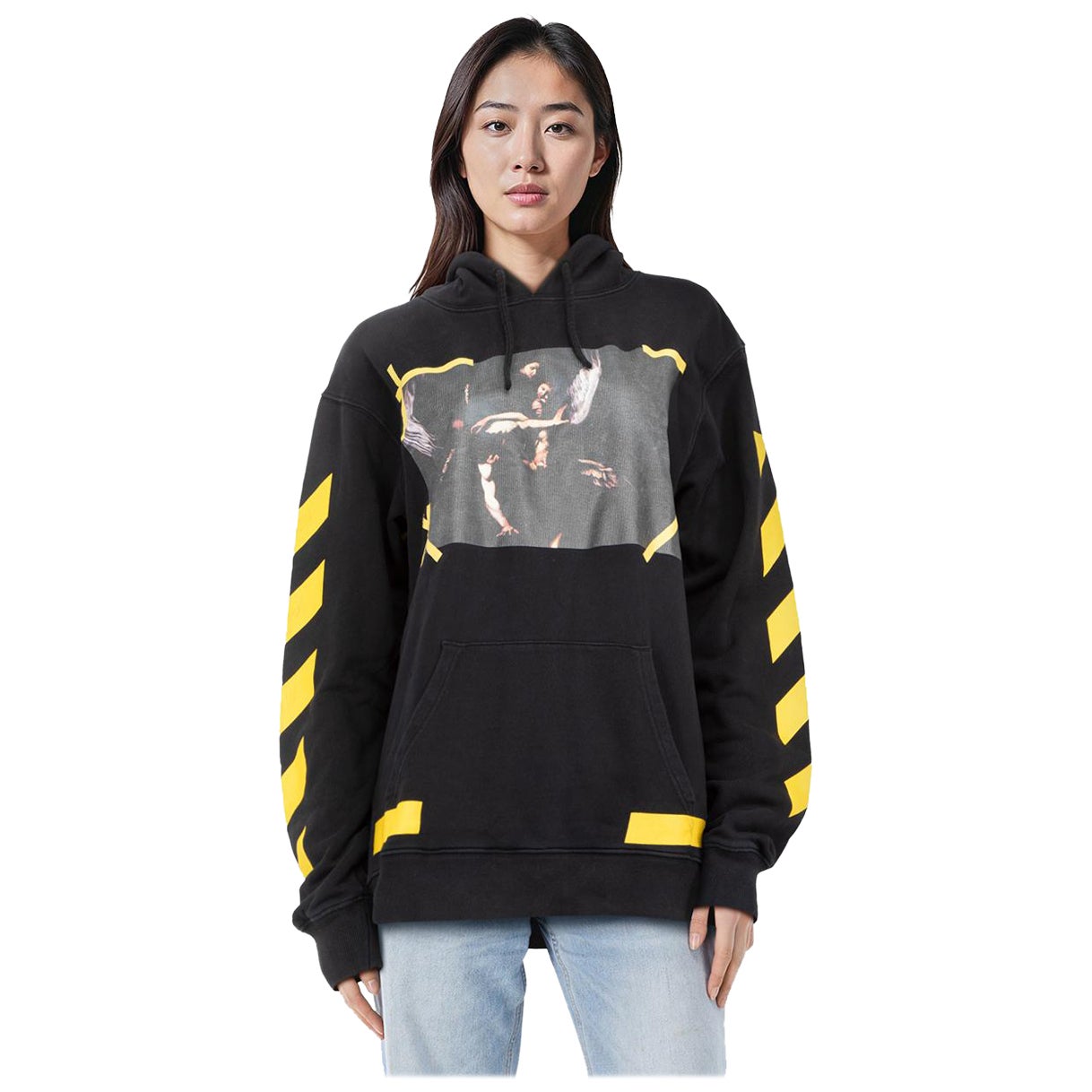 Off-White Black Caravaggio Arrow Hoodie Size M For Sale