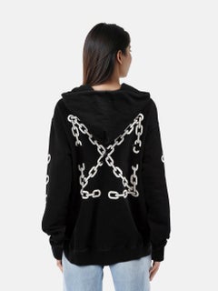Off-White Black Chain Logo Zip Up Hoodie Size XL