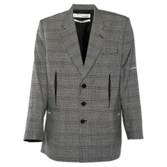 Off-White Black Checked Cotton & Wool Cut-Out Detail Oversized Jacket M