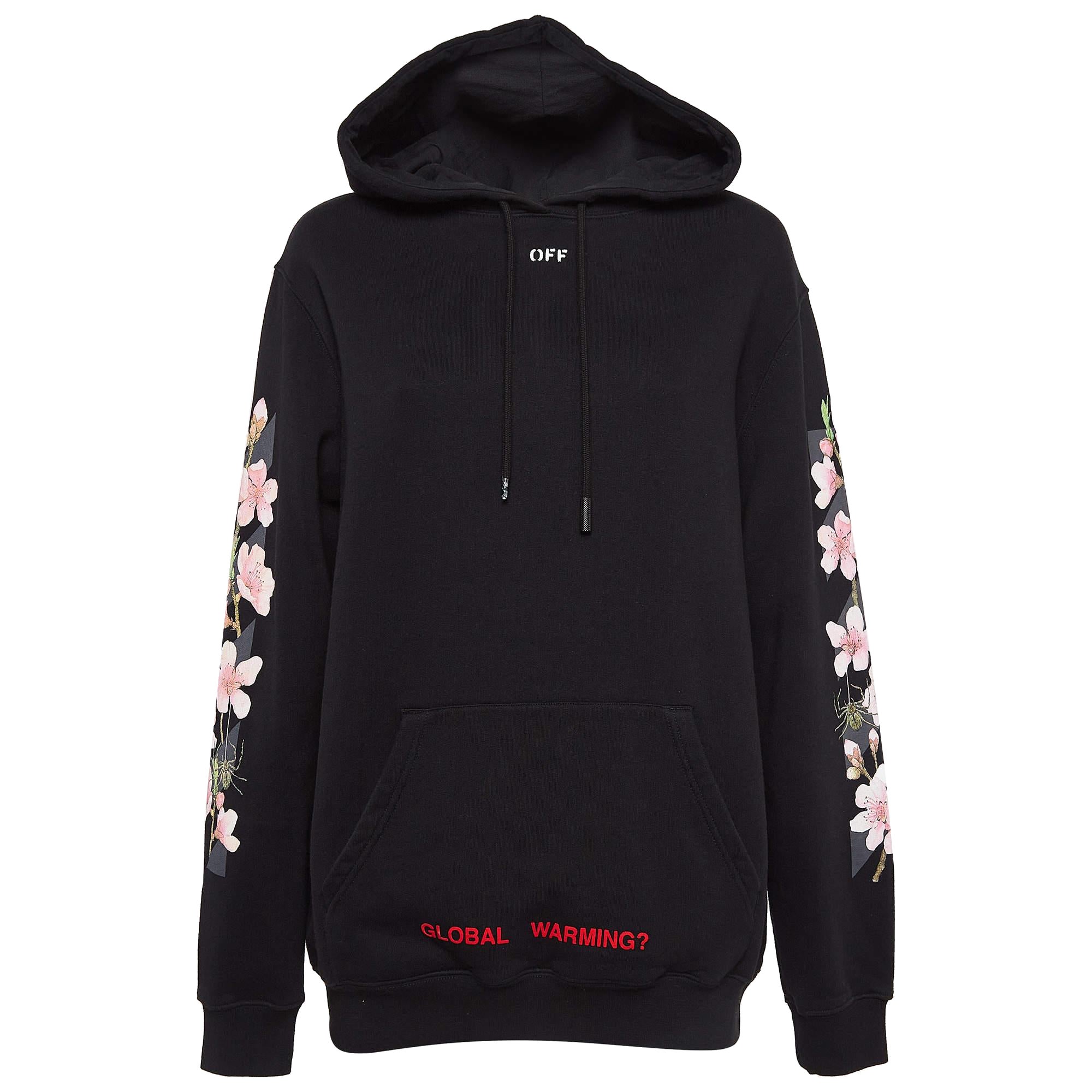 Off-White Black Cherry Blossom Print Virgil Abloh Hoodie S