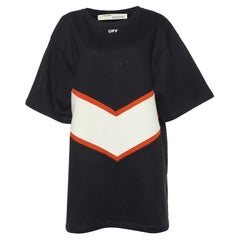Off-White Black Color-Block Cotton Knit Sweatshirt Dress L