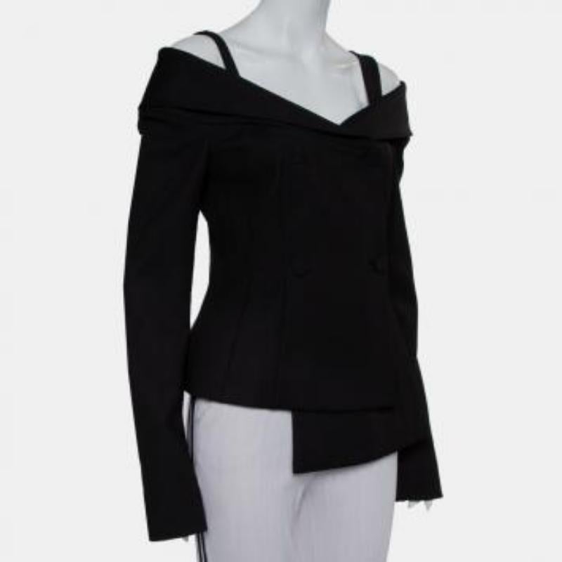 Off-White Black Crepe Off Shoulder Asymmetrical Hem Blazer M For Sale 7