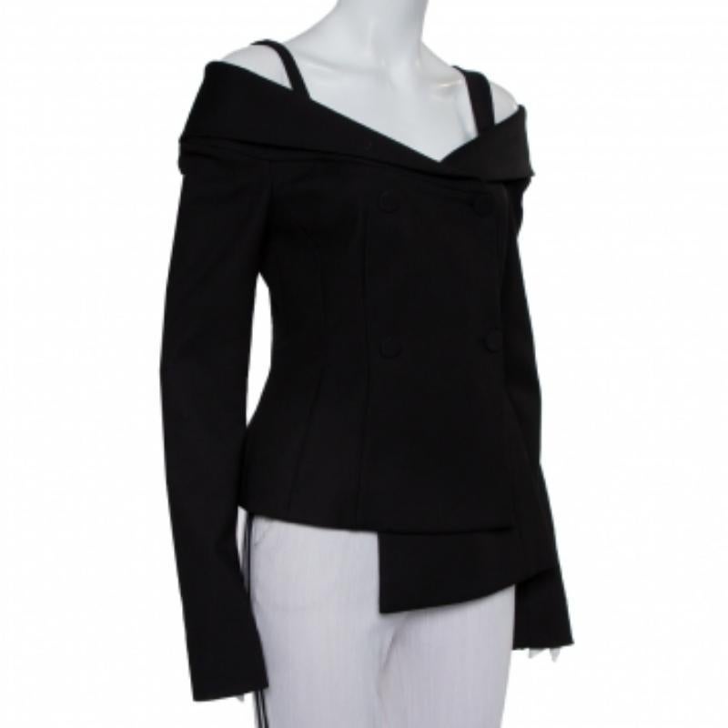 Women's Off-White Black Crepe Off Shoulder Asymmetrical Hem Blazer M For Sale