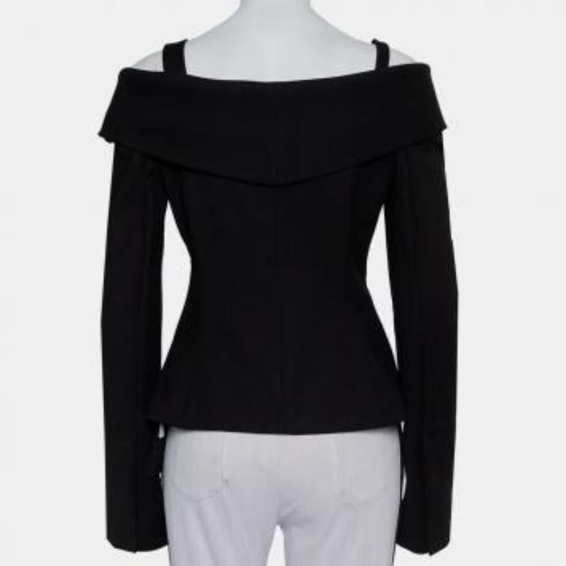Off-White Black Crepe Off Shoulder Asymmetrical Hem Blazer M For Sale 5