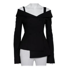 Off-White Black Crepe Off Shoulder Asymmetrical Hem Blazer M
