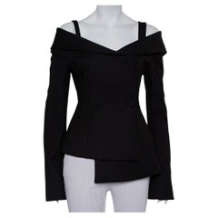 Off-White Black Crepe Off Shoulder Asymmetrical Hem Blazer M