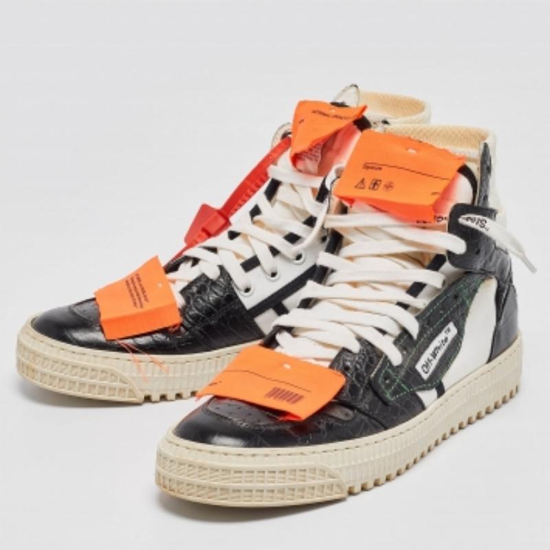 Off-White Black Croc Embossed and Canvas Off Court 3.0 High Top Sneakers Taglia 38 in vendita 3