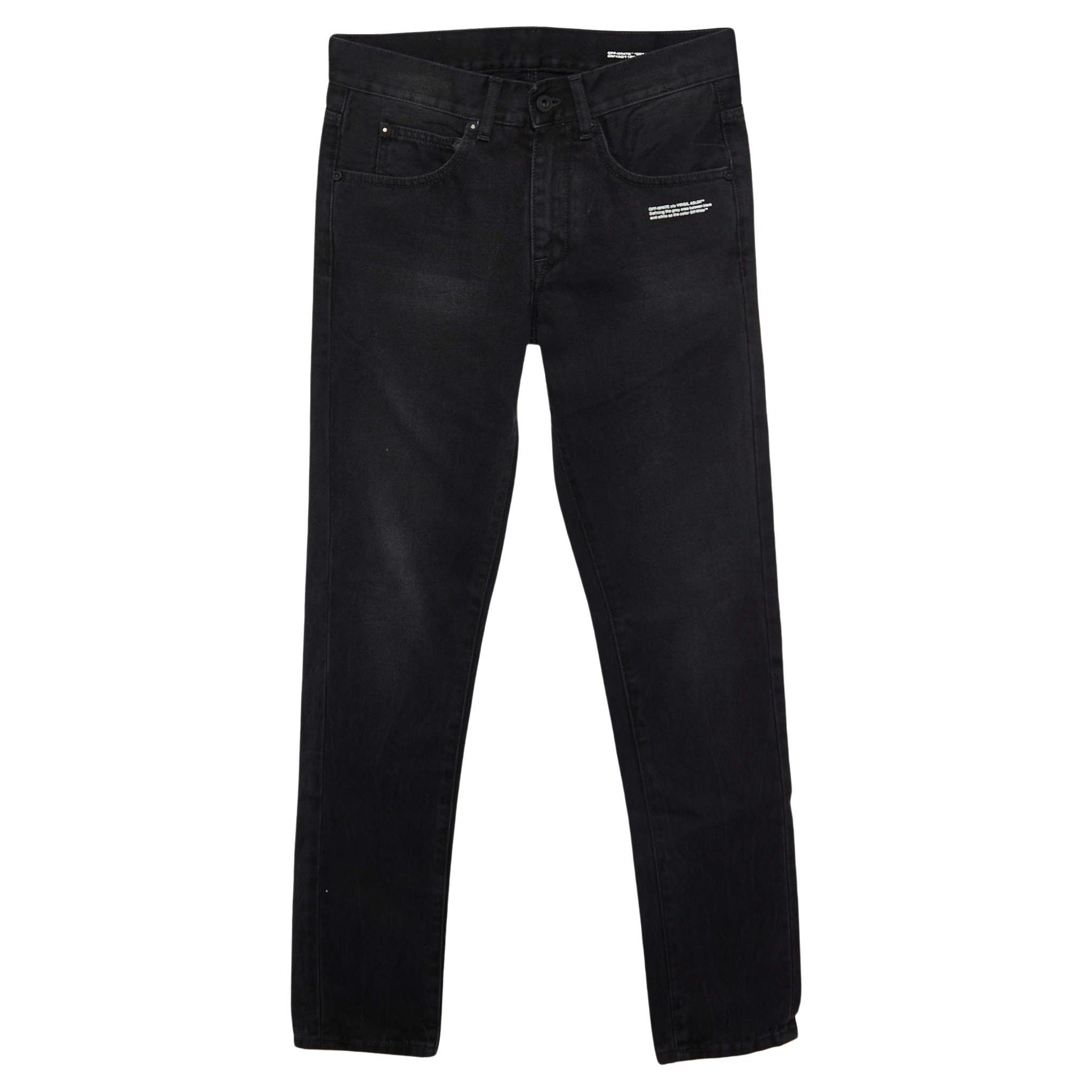 Off-White Black Denim Logo Detail Slim Fit Jeans S/Waist 31" For Sale