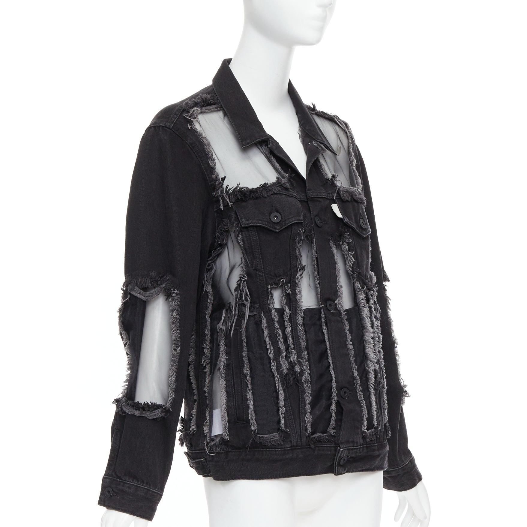 OFF WHITE vaquero negro panel de malla de organza chaqueta deshilachada XS Negro en venta