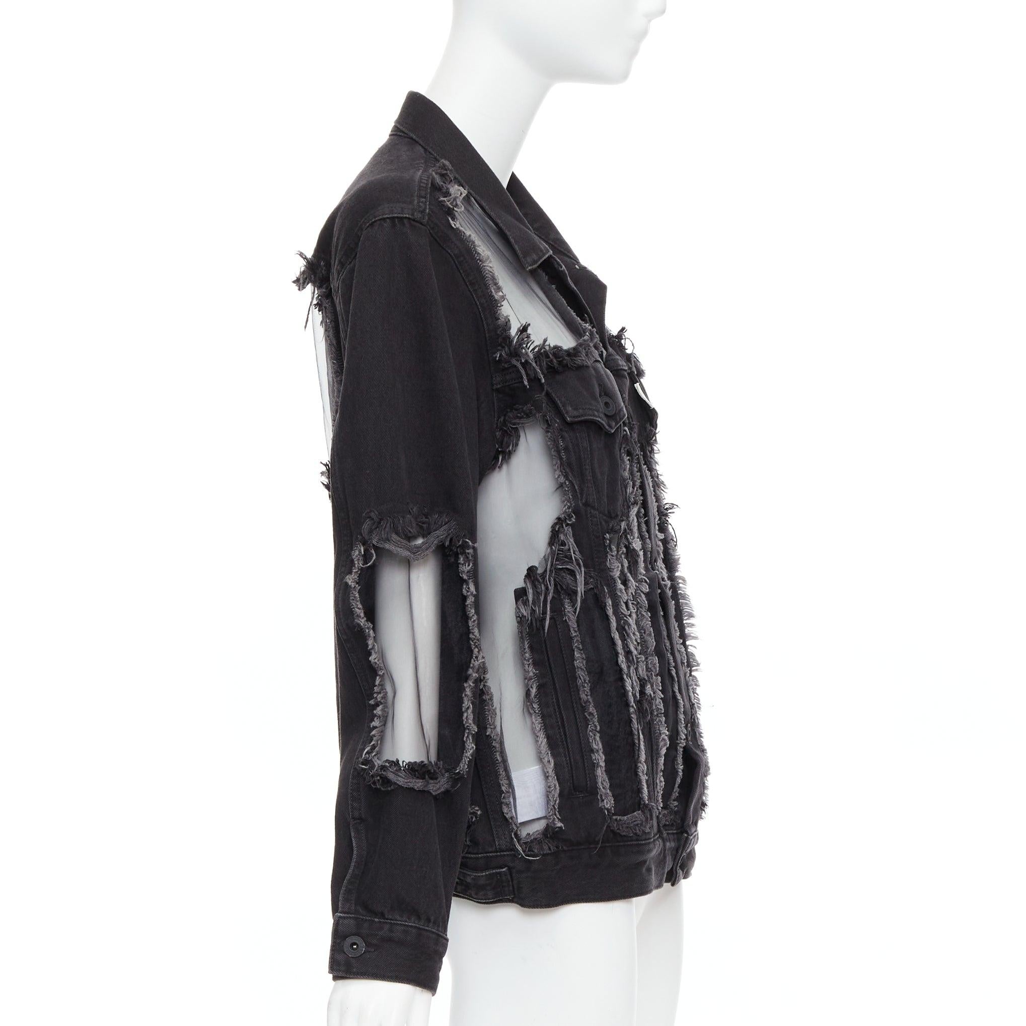 OFF WHITE vaquero negro panel de malla de organza chaqueta deshilachada XS en Excelente estado para la venta en Hong Kong, NT