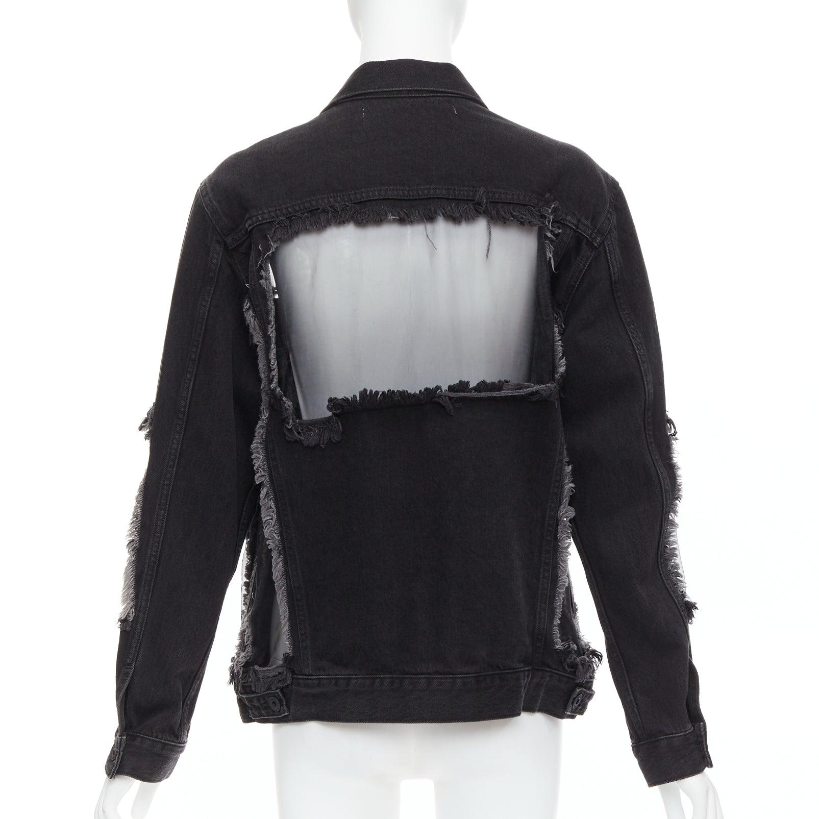 De las mujeres OFF WHITE vaquero negro panel de malla de organza chaqueta deshilachada XS en venta