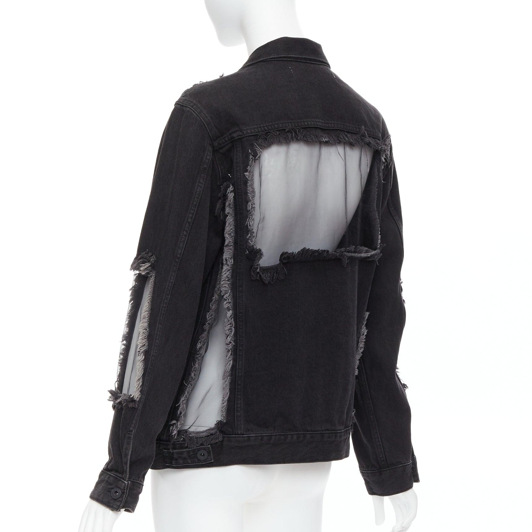 OFF WHITE vaquero negro panel de malla de organza chaqueta deshilachada XS en venta 1