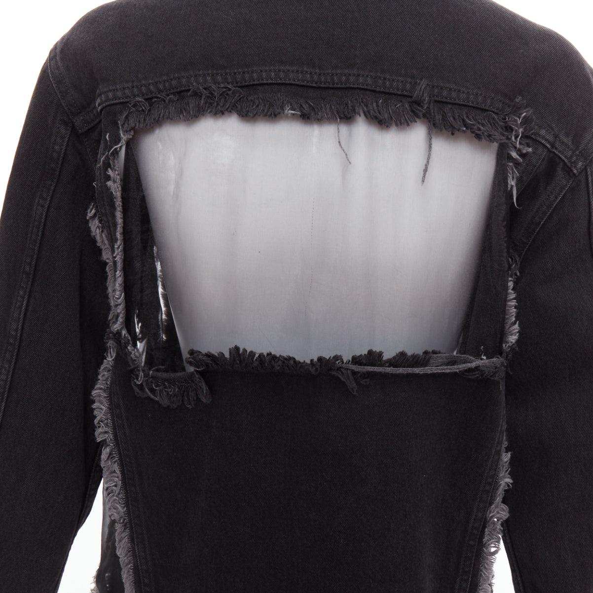 OFF WHITE vaquero negro panel de malla de organza chaqueta deshilachada XS en venta 2