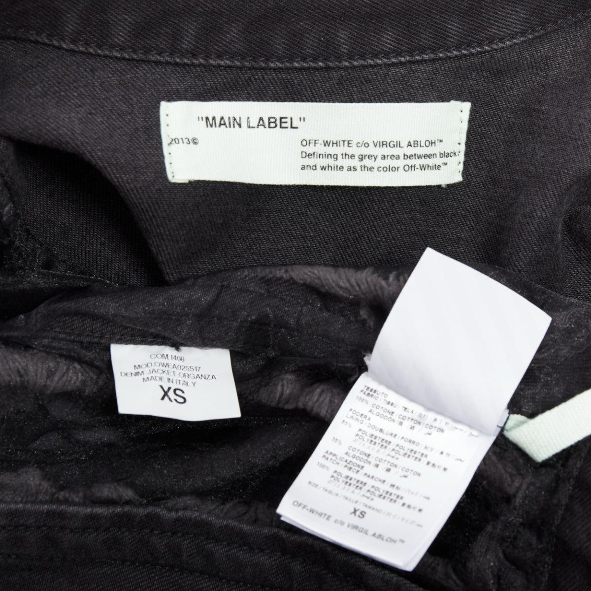 OFF WHITE vaquero negro panel de malla de organza chaqueta deshilachada XS en venta 3