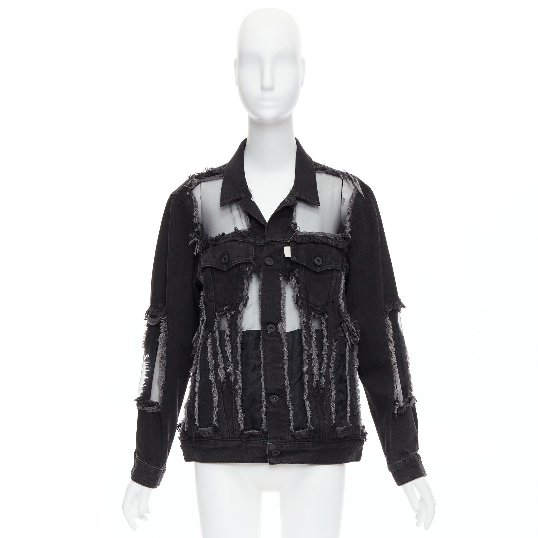 OFF WHITE vaquero negro panel de malla de organza chaqueta deshilachada XS en venta 4