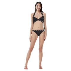 Off-White Black Eyelet Embellished Halterneck Bikini Set Size S