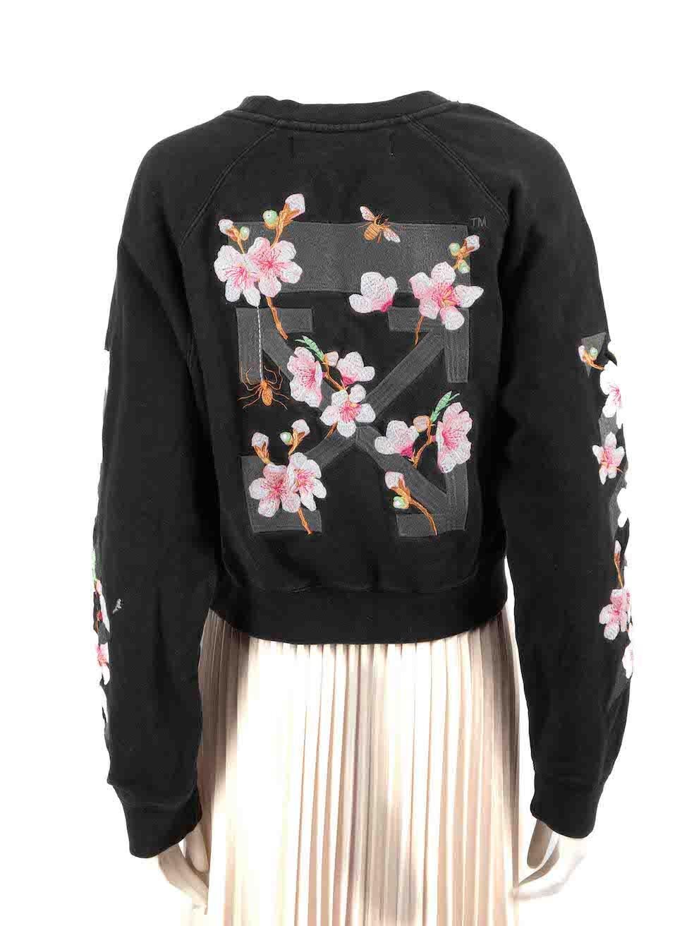 Off-White Black Floral Embroidered Sweatshirt Size S In Good Condition In London, GB