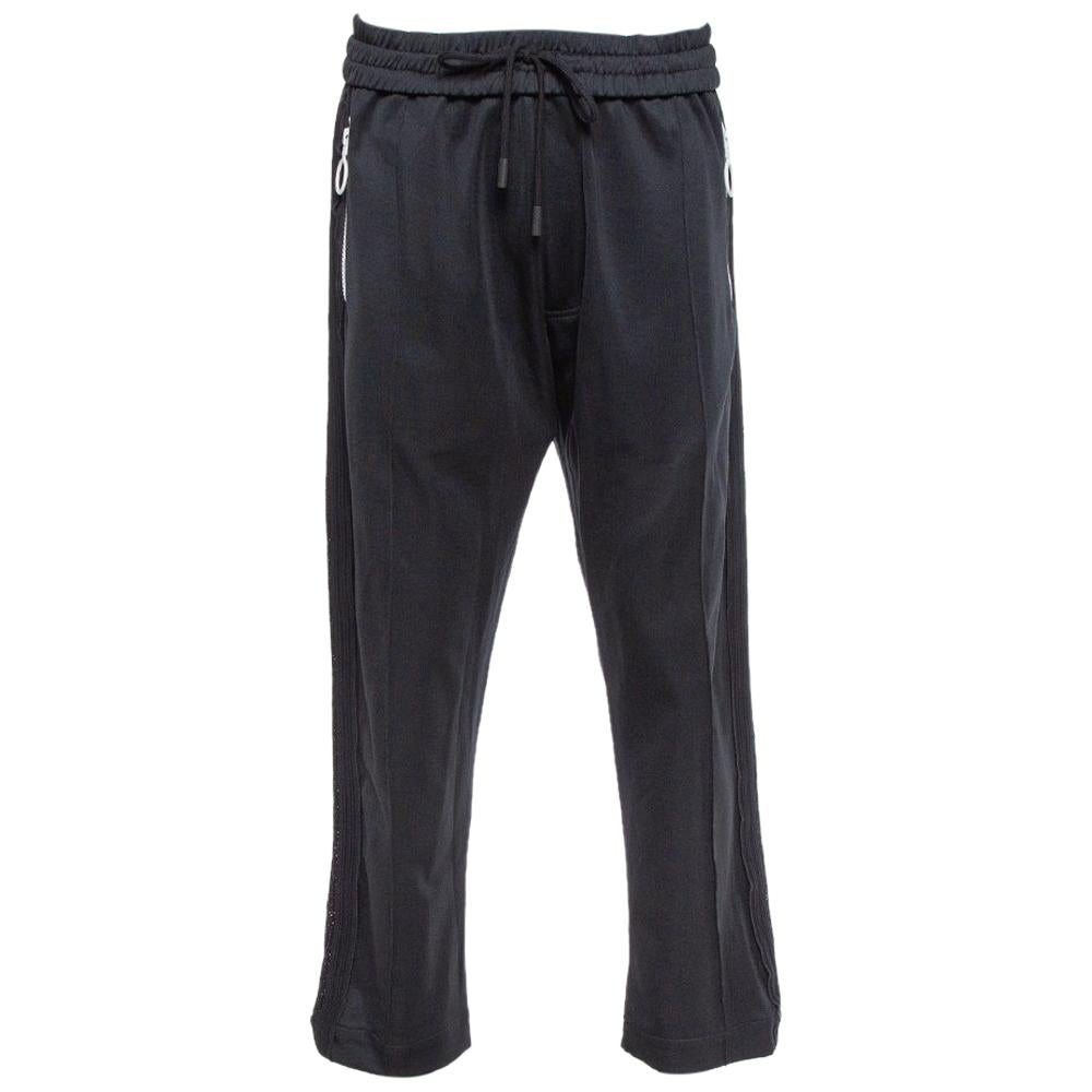 Off-White Black Knit Diagonal Brushed Stripe Detail Track Pants XL