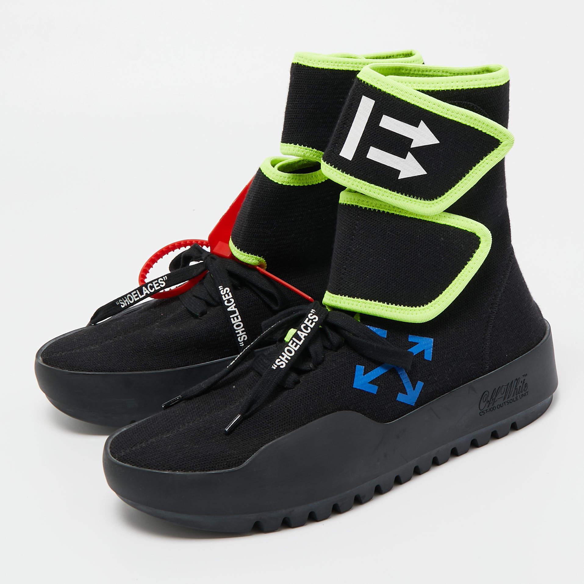 Off-White Black Knit Fabric Moto Wrap Sneakers Size 39 For Sale 4